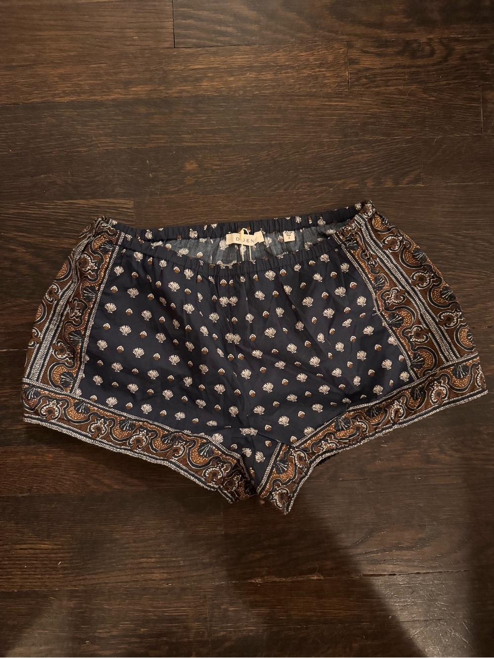 Doen Navy Paisley-Trim Athletic Lounge Shorts
